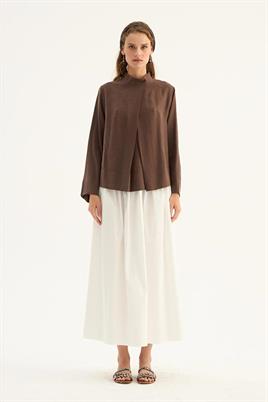 Ön pileli bluz Acı kahve