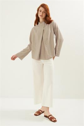 Ön pileli bluz Taş