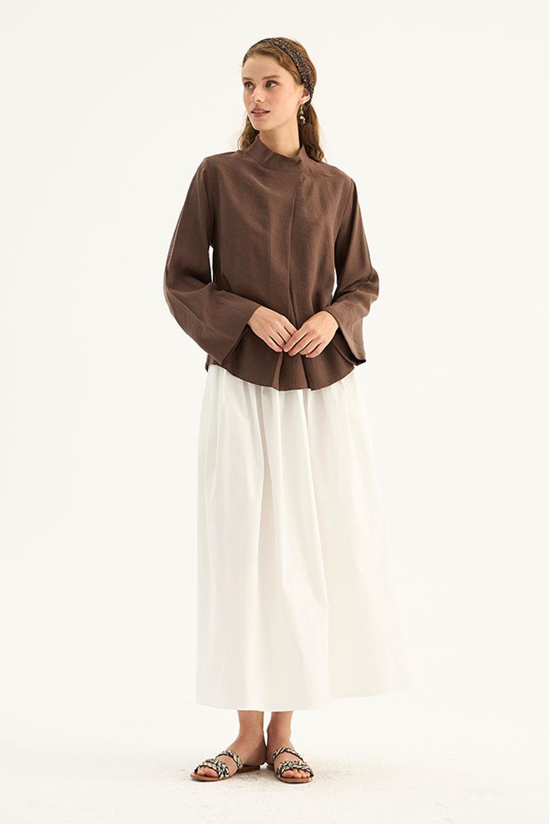 Ön Pileli Bluz Acı kahve