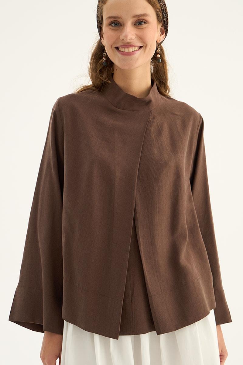 Ön Pileli Bluz Acı kahve