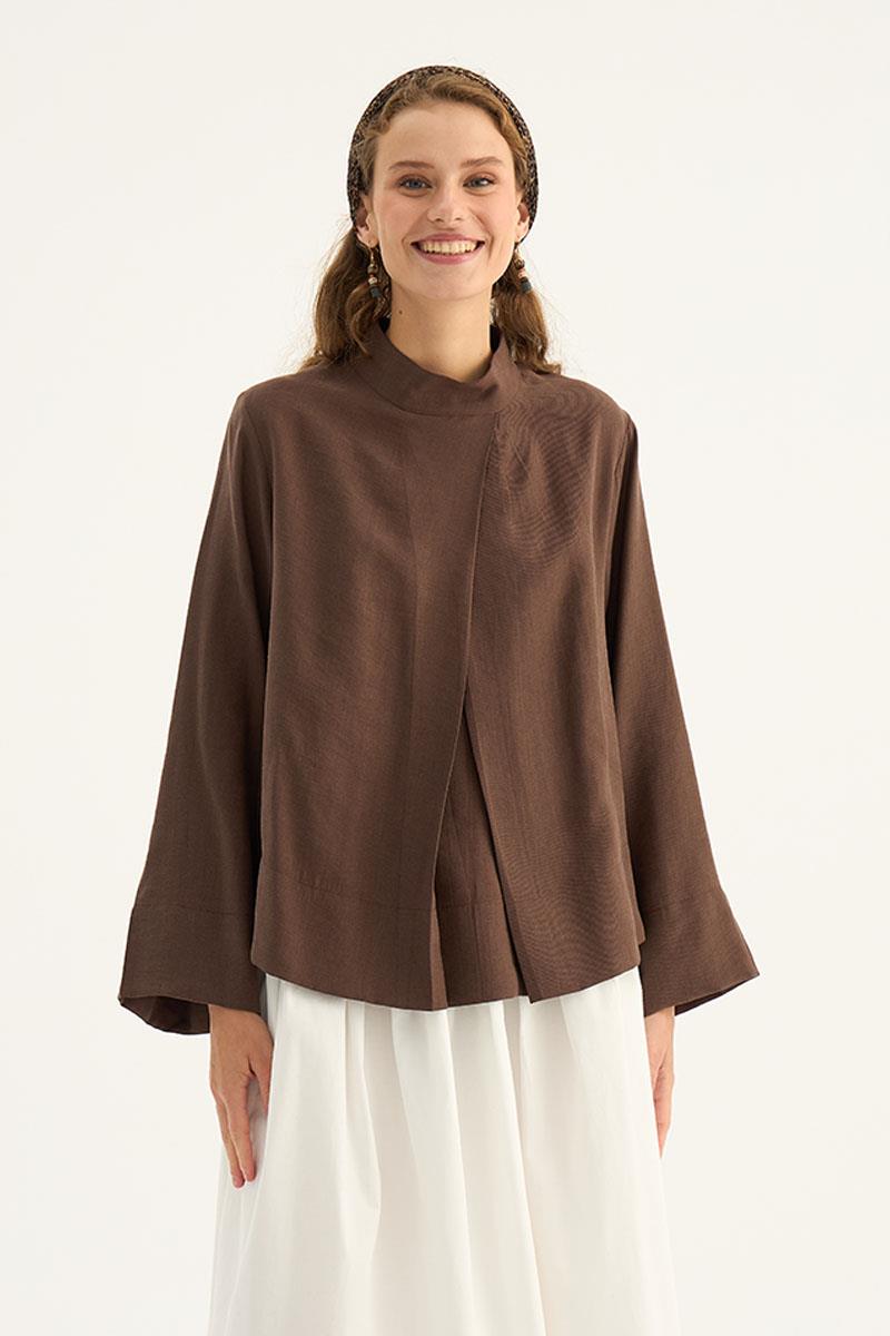 Ön Pileli Bluz Acı kahve