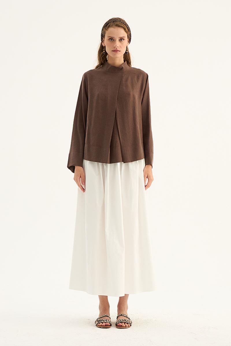 Ön Pileli Bluz Acı kahve