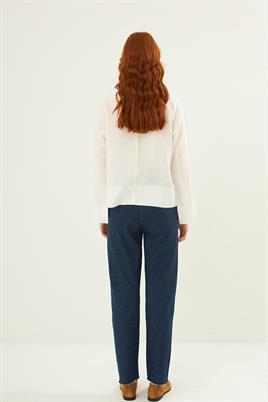 Ön pileli bluz Ekru