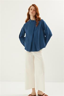 Ön pileli bluz İndigo
