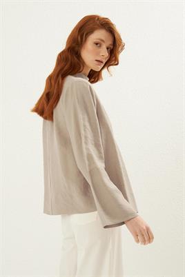 Ön pileli bluz Taş