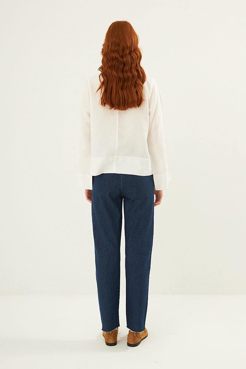 Ön Pileli Bluz Ekru