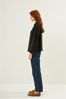 Ön pileli bluz Siyah