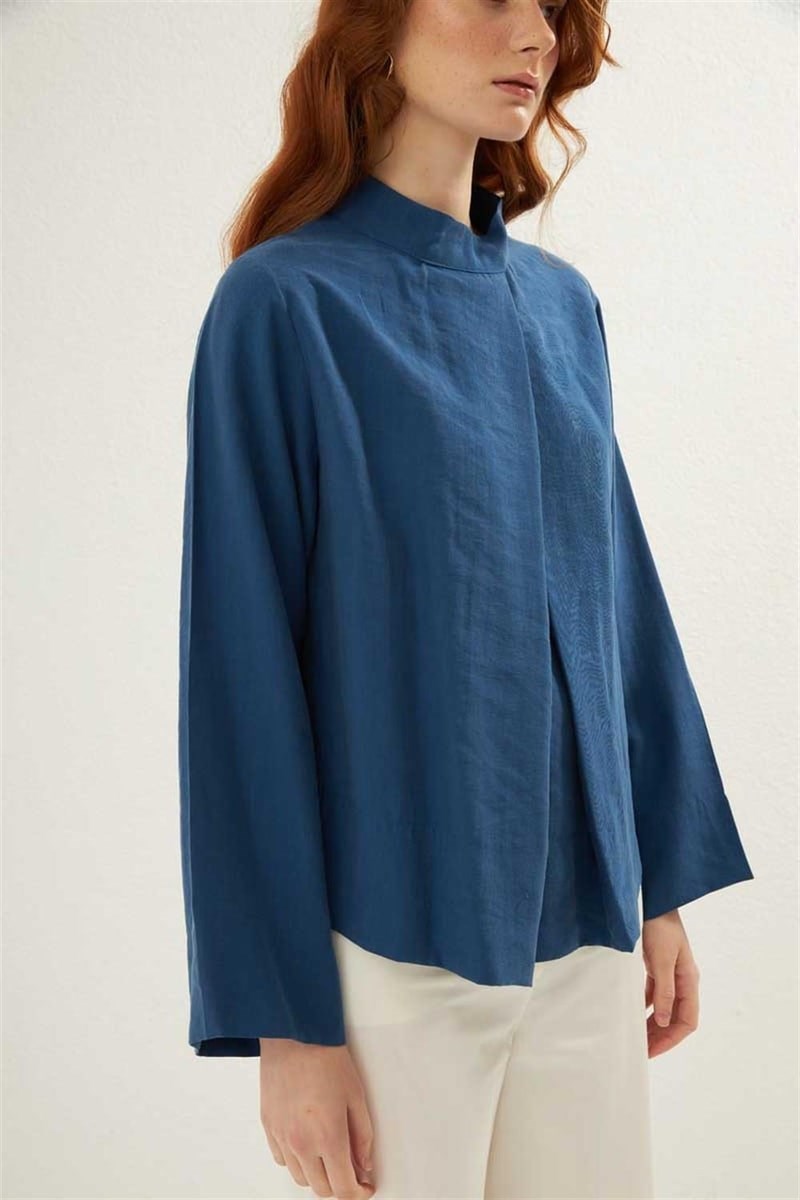 Ön Pileli Bluz İndigo