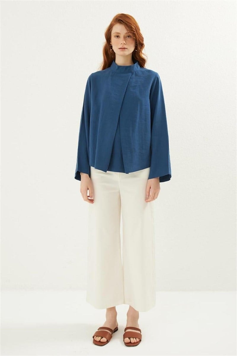 Ön Pileli Bluz İndigo