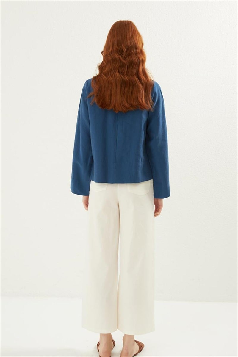 Ön Pileli Bluz İndigo