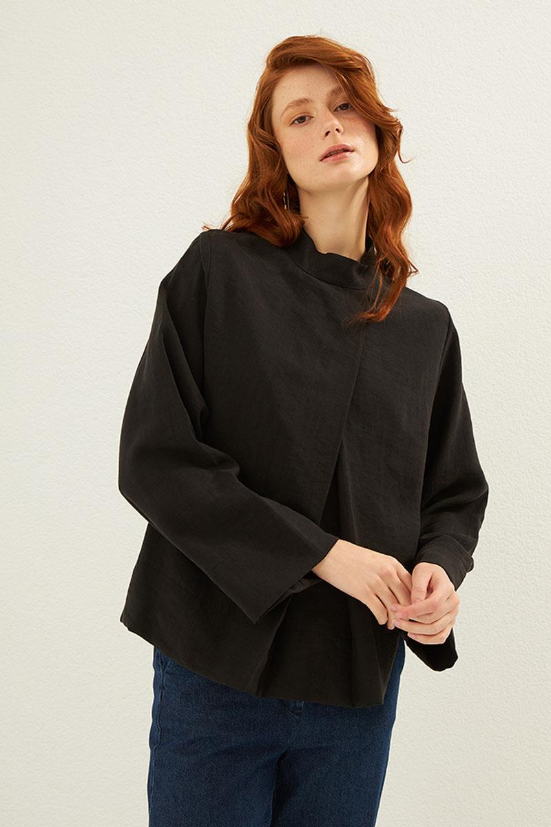 Ön Pileli Bluz Siyah