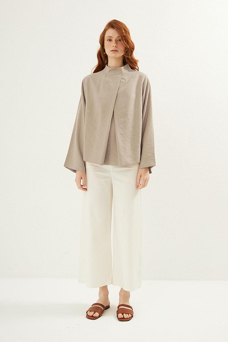 Ön Pileli Bluz Taş