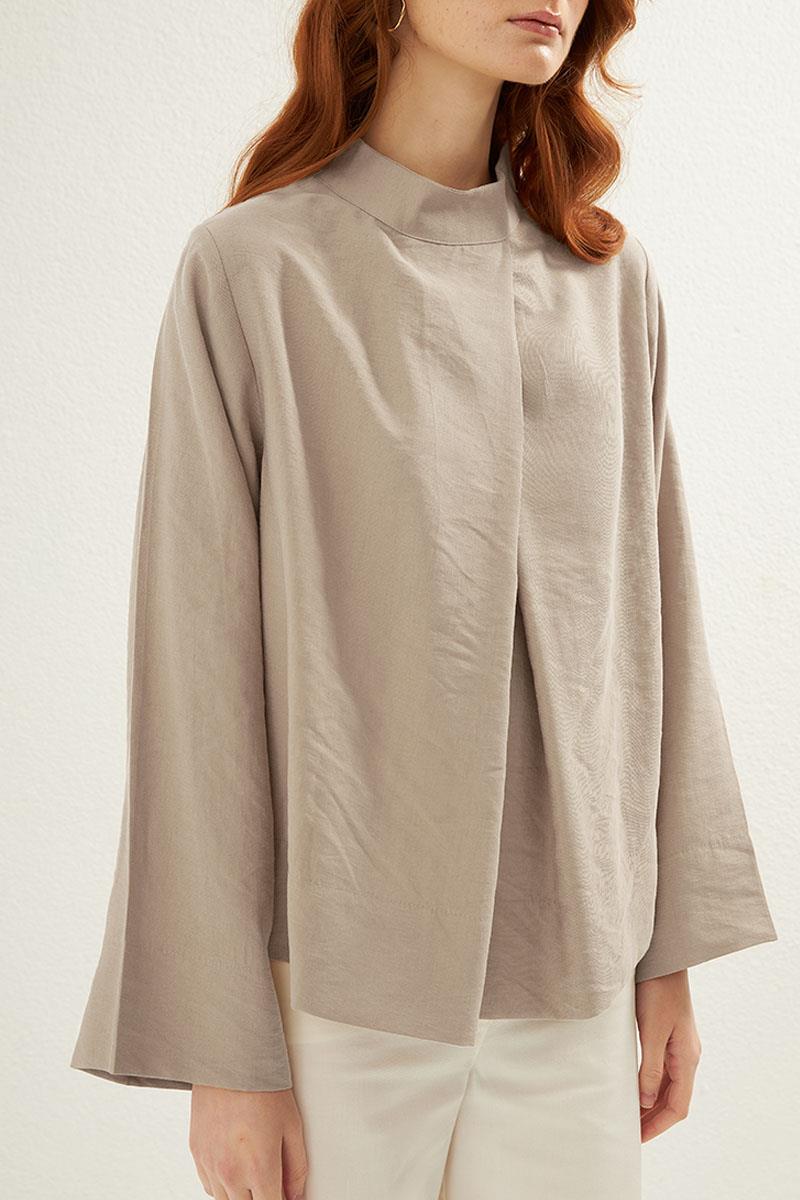 Ön Pileli Bluz Taş