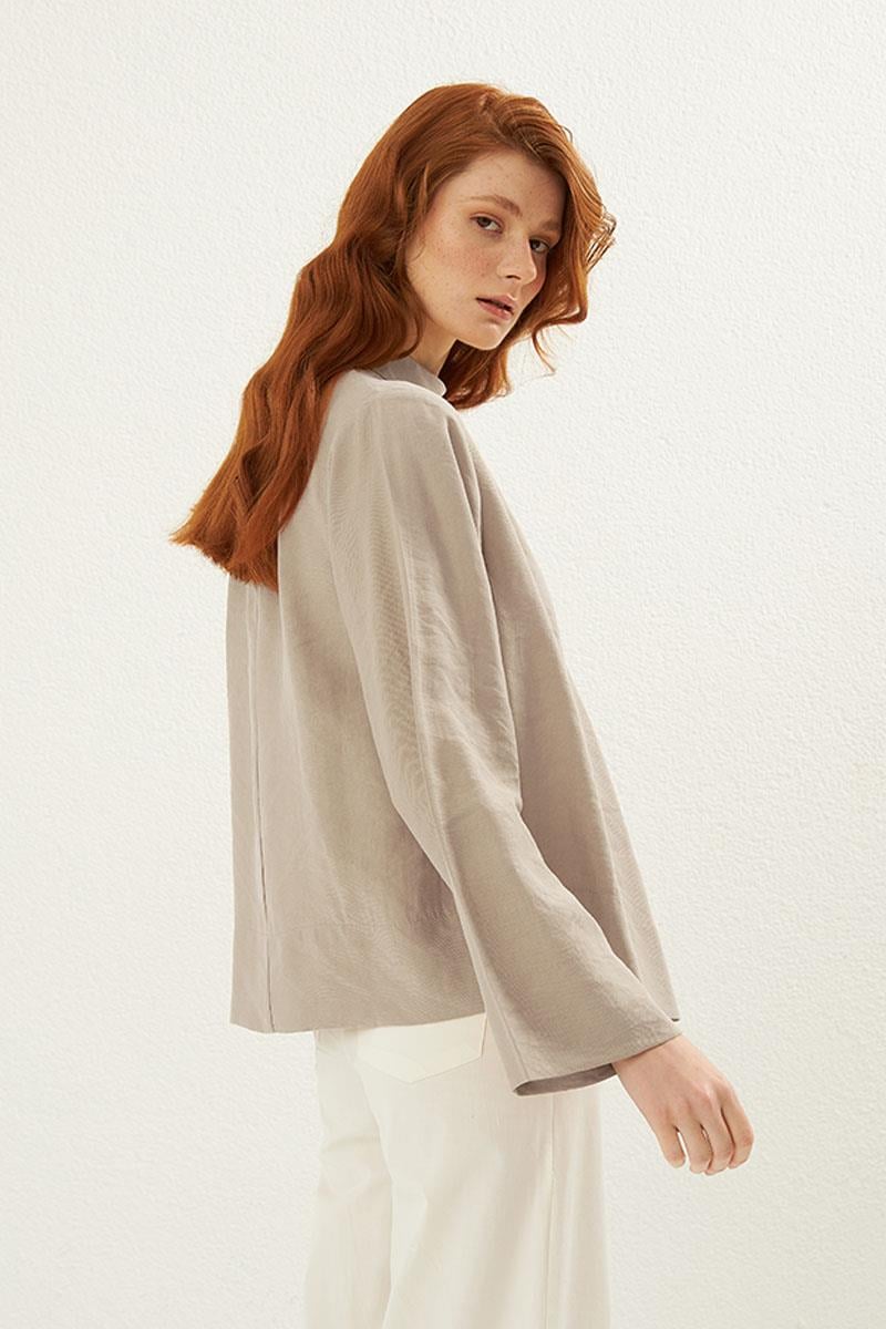 Ön Pileli Bluz Taş