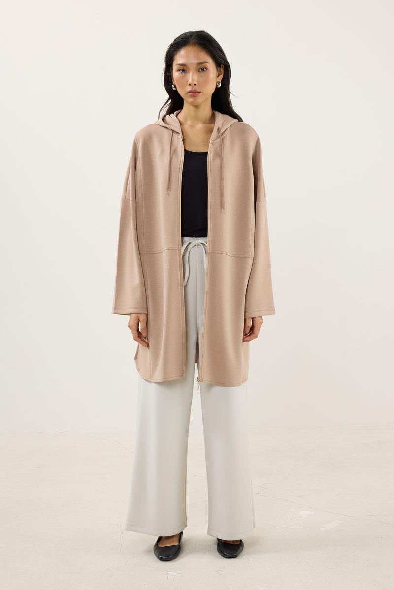 Önden Fermuarlı Modal Sweatshirt Açık Camel