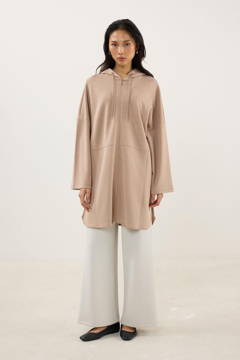 Önden Fermuarlı Modal Sweatshirt Açık Camel