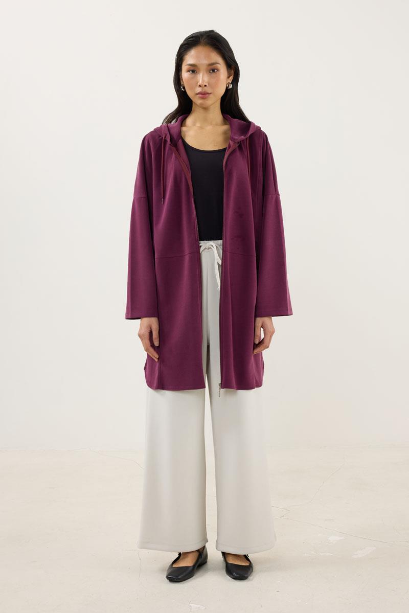 Önden Fermuarlı Modal Sweatshirt Bordo