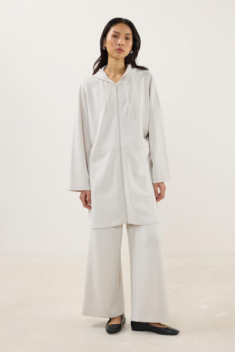 Önden Fermuarlı Modal Sweatshirt Taş