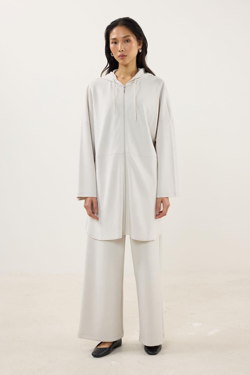 Önden Fermuarlı Modal Sweatshirt Taş