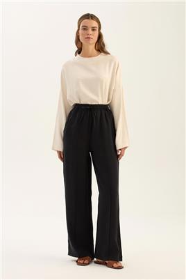 Önü Dikişli Tensel Pantolon Siyah