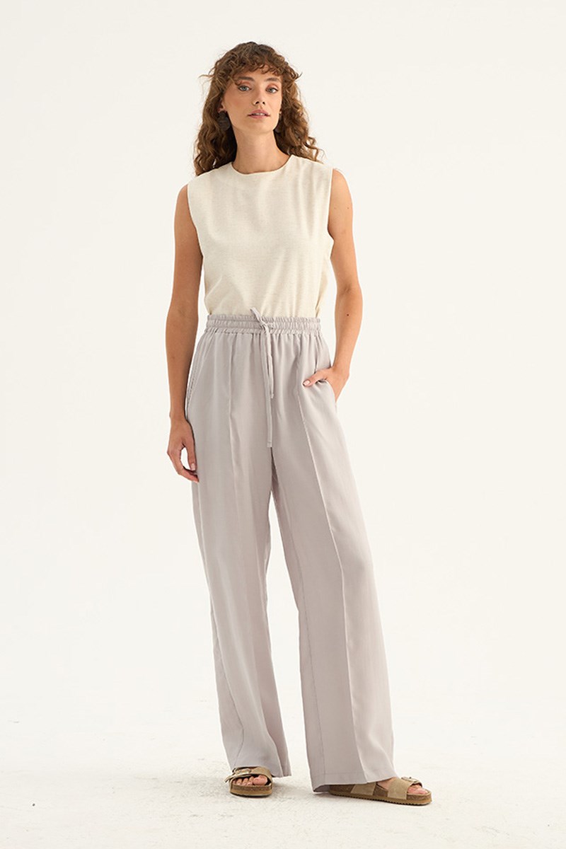 Önü Dikişli Tensel Pantolon Açık Gri