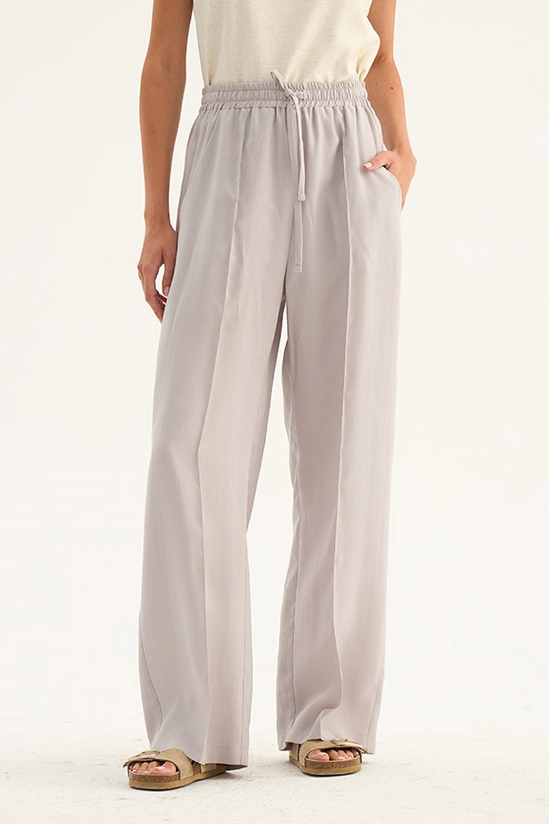 Önü Dikişli Tensel Pantolon Açık Gri