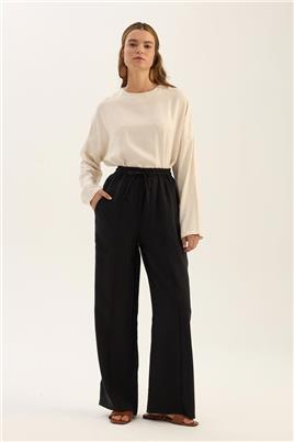 Önü Dikişli Tensel Pantolon Siyah