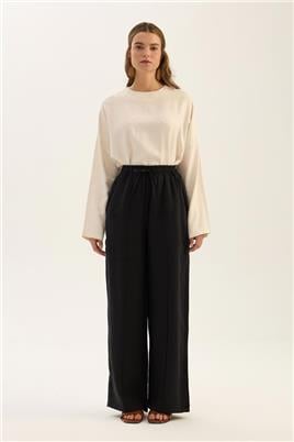 Önü Dikişli Tensel Pantolon Siyah