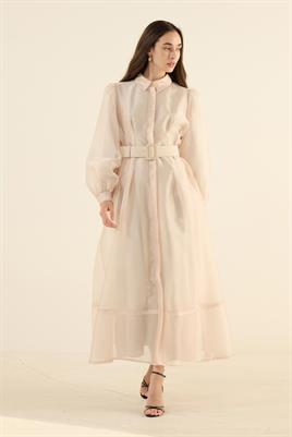 Organze Kap Elbise Krem