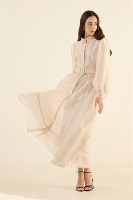 Organze Kap Elbise Krem