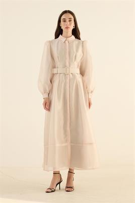 Organze Kap Elbise Krem