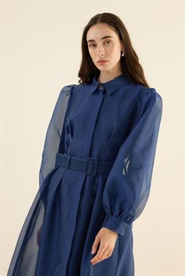 Organze Kap Elbise Lacivert