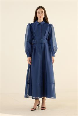 Organze Kap Elbise Lacivert