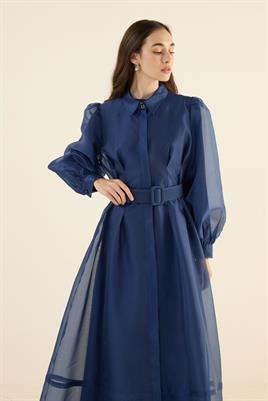 Organze Kap Elbise Lacivert