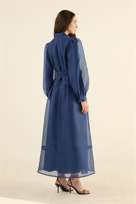 Organze Kap Elbise Lacivert