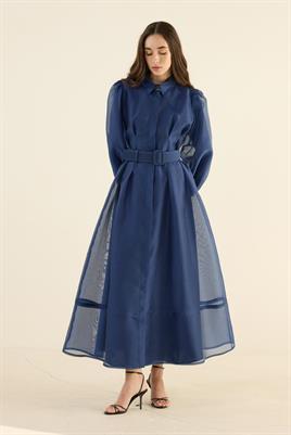 Organze Kap Elbise Lacivert