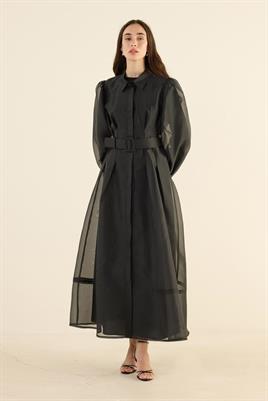 Organze Kap Elbise Siyah