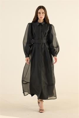 Organze Kap Elbise Siyah