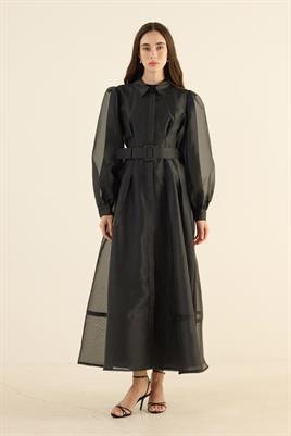 Organze Kap Elbise Siyah