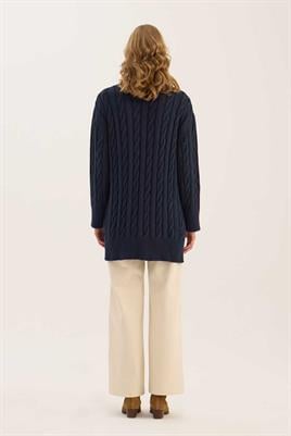 Örgü Motifli Hırka Lacivert