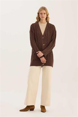 Örgü Motifli Hırka Acı kahve