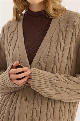 Örgü Motifli Hırka Vizon