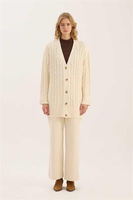 Örgü Motifli Hırka Ekru