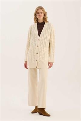 Örgü Motifli Hırka Ekru