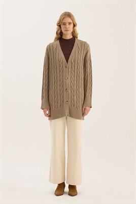 Örgü Motifli Hırka Vizon