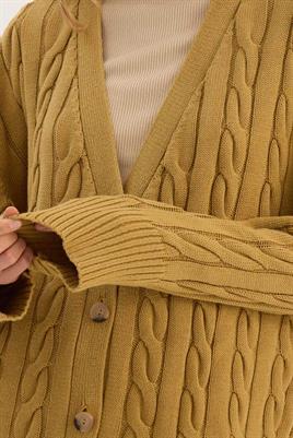 Örgü Motifli Hırka Zeytin Yeşili