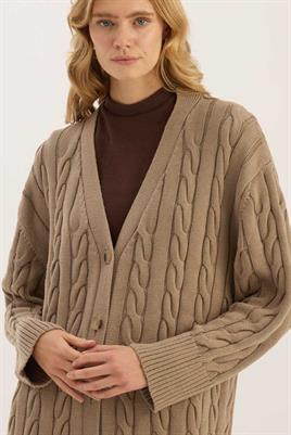 Örgü Motifli Hırka Vizon