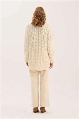 Örgü Motifli Hırka Ekru