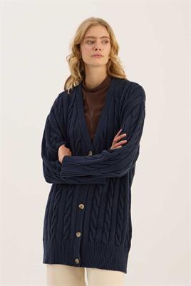 Örgü Motifli Hırka Lacivert