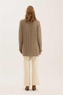 Örgü Motifli Hırka Vizon